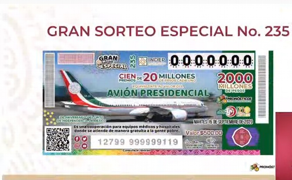 Se ha vendido el 25% de boletos para rifa de avión presidencial