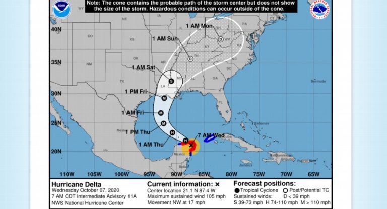 Huracán "Delta" se debilita a categoría 1; podría fortalecerse