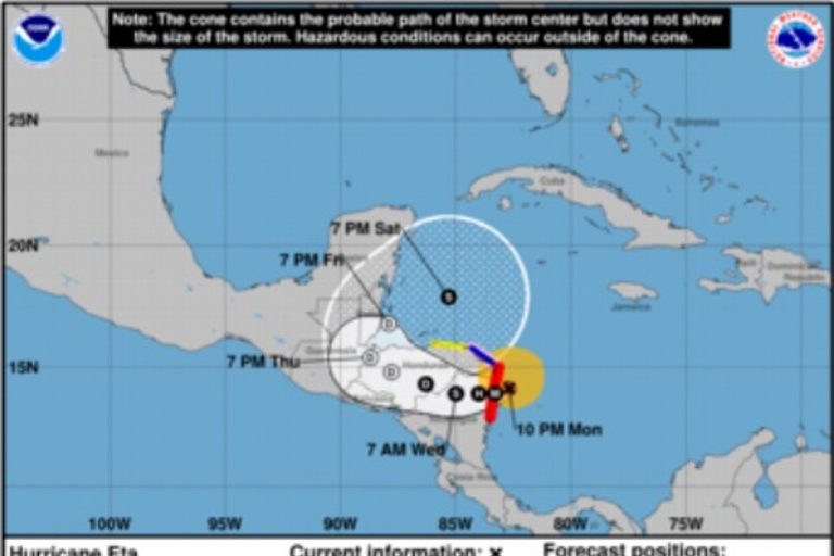 Prevén que 'Eta' impacte Nicaragua este martes como huracán categoría 5