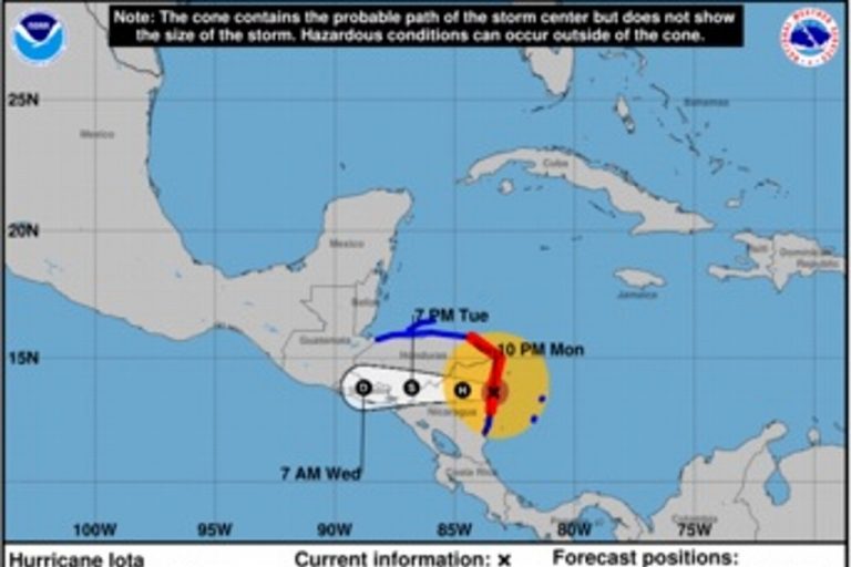 'Iota' se degrada a categoría 4 tras tocar tierra en Nicaragua